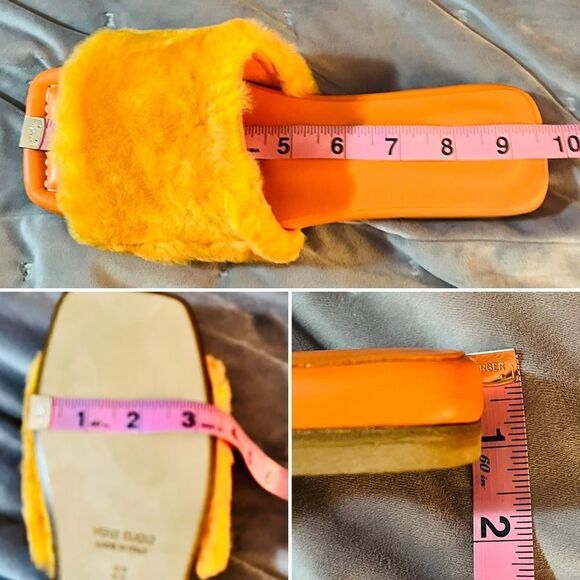BEAUTIISOLES Faux Fur Sofie Slide Orange Shearling Leather 7.5 NIB - Picture 11 of 11